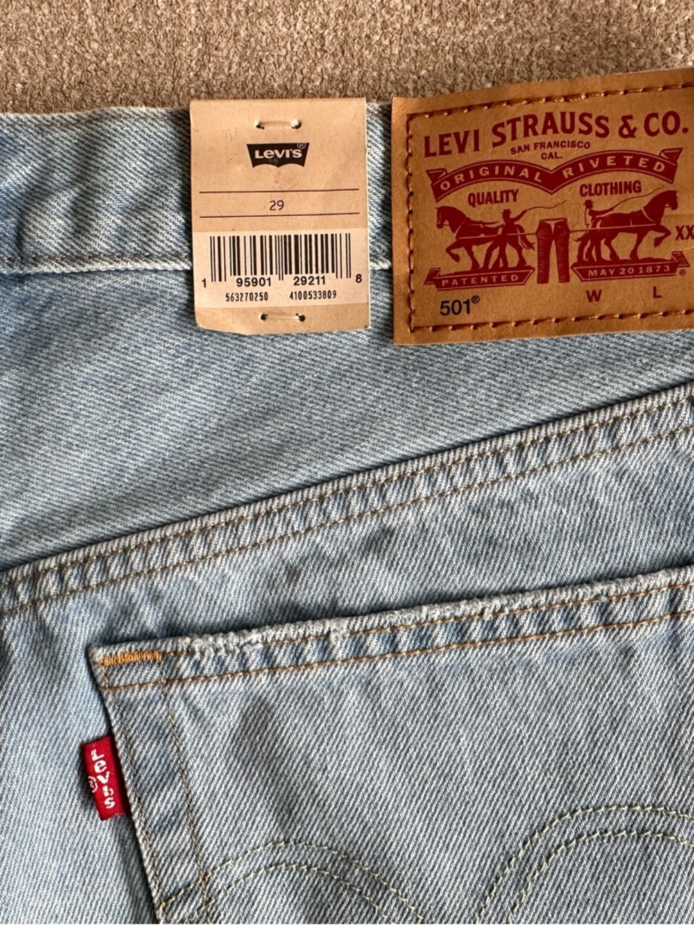 Levi's 501 Light Blue Distressed Denim Cutoff Shorts - Picture 3 of 3